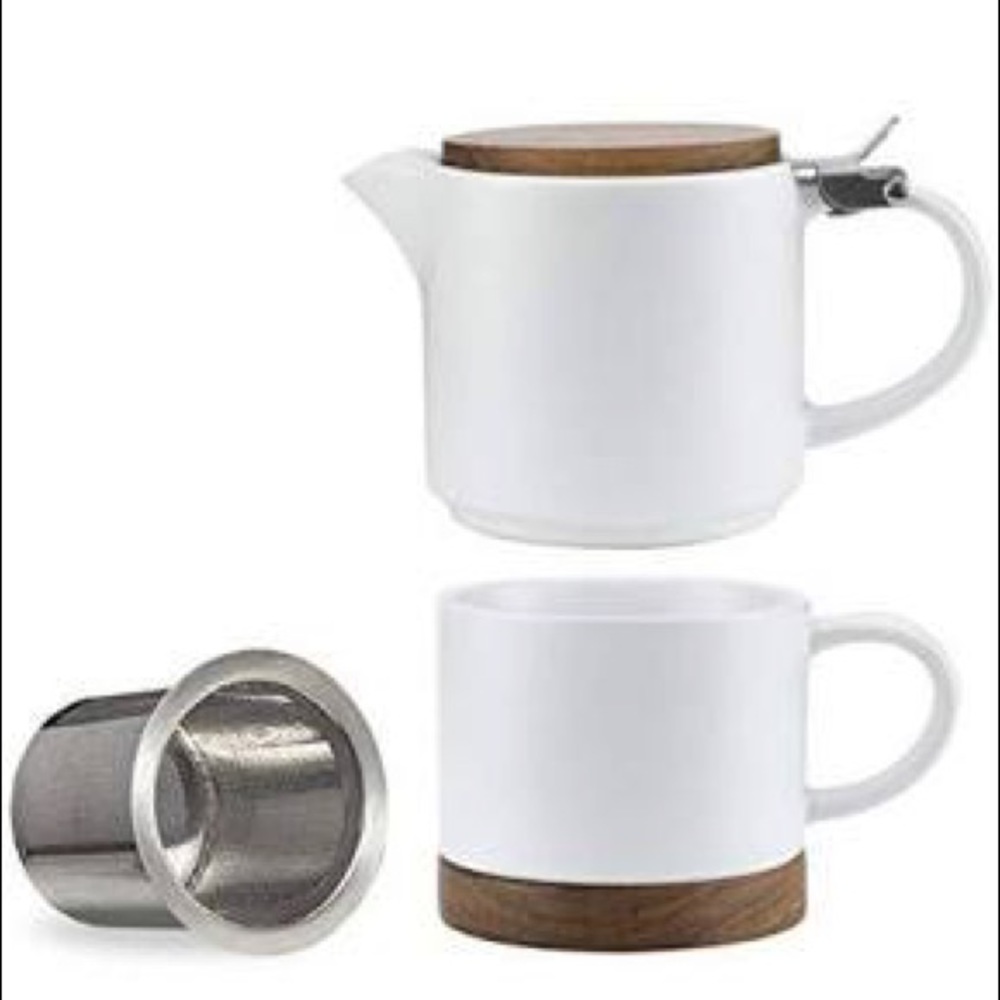 Taimei Teatime Ceramic Modern White Teapot Set(10oz cup with teapot infuser)